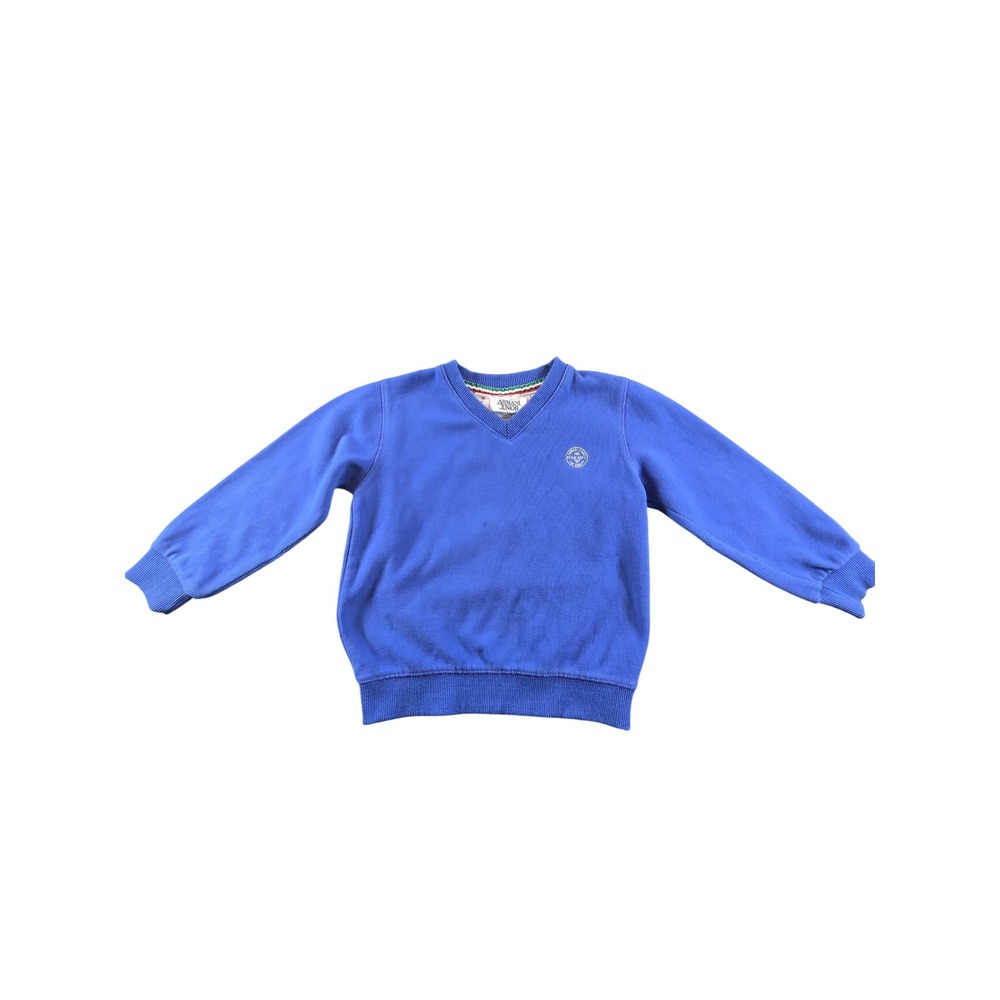 Armani Junior Boys Blue V-Neck Sweatshirt Elbow Patches Logo Size 6-7Y